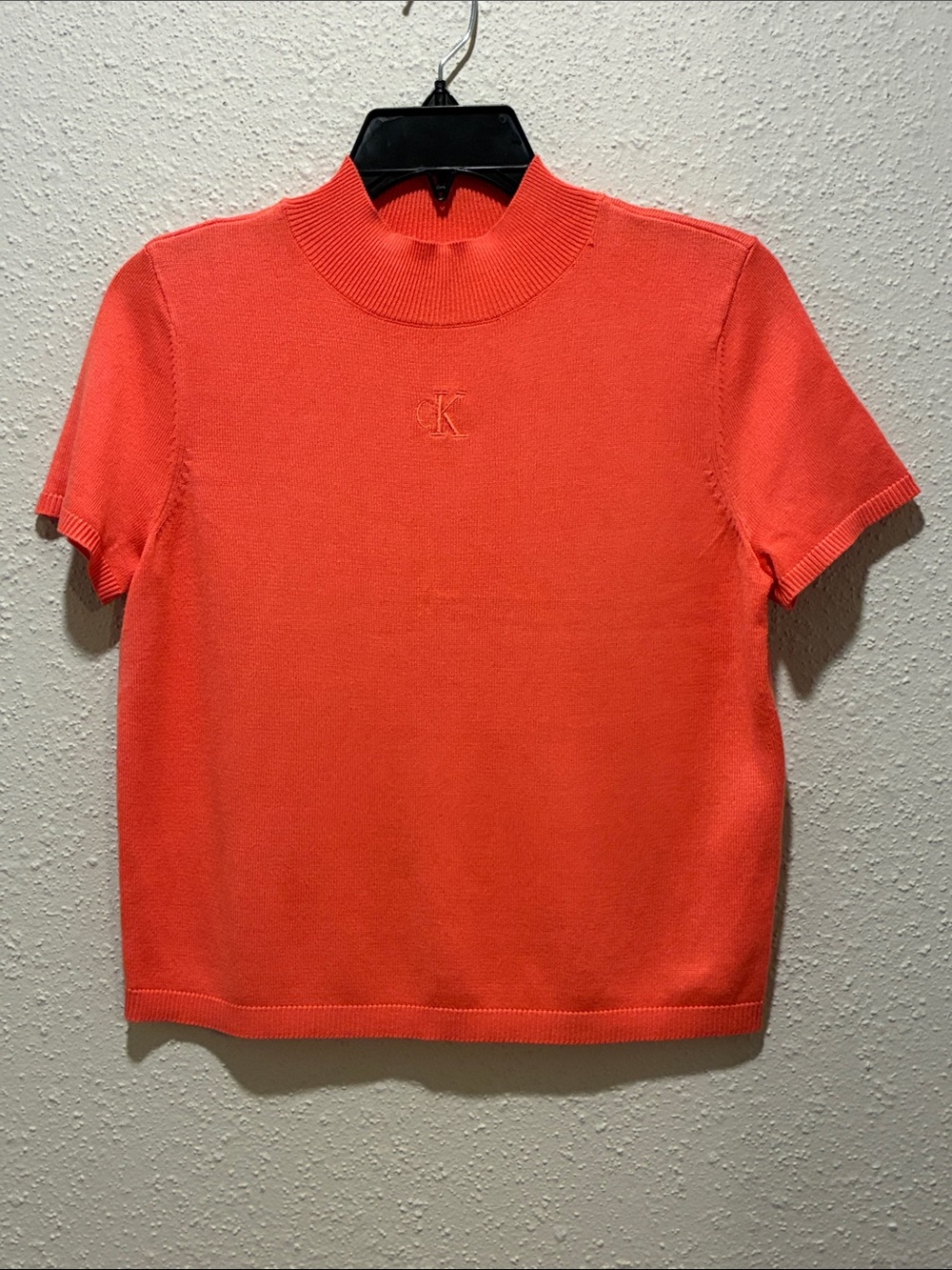 Calvin Klein Coral Short-Sleeve Mock Neck Top with CK Embroidery